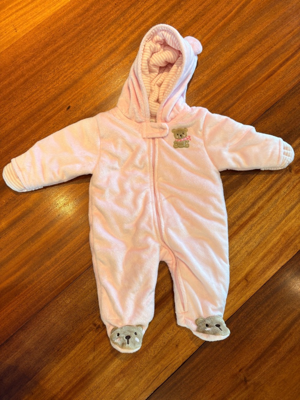 3m Pink Hooded Bear One-Piece for Baby